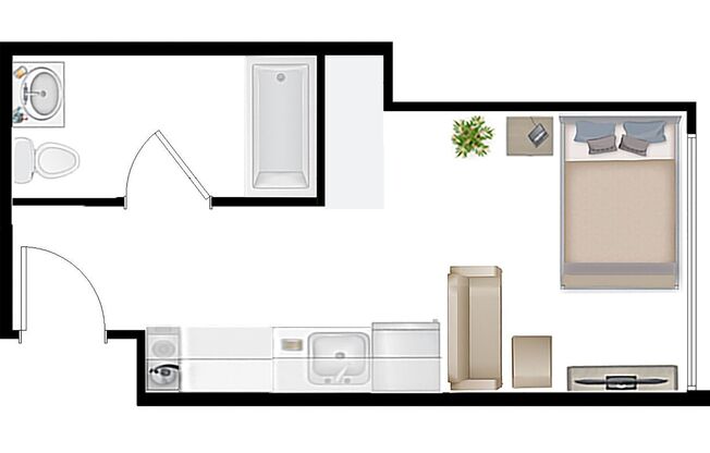 Studio, 1 bath, 290 sqft, $1,290, Unit 604