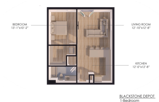 1 bed, 1 bath, 701 sqft, $1,160, Unit 203