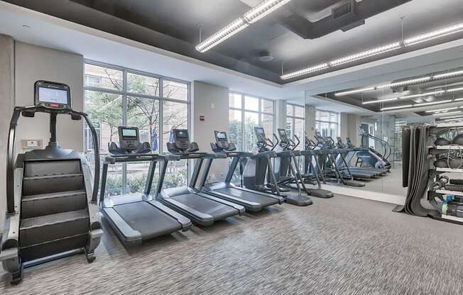 Cardio and weight training equipment at Crescent at Fells Point by Windsor, Baltimore, Maryland