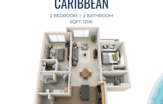 2 beds, 2 baths, 1,206 sqft, $2,995, Unit A615