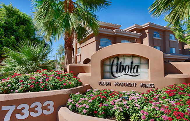 Apartments for Rent in Scottsdale - Cibola - Front Entrance Sign to Cibola Luxury Apartment Homes