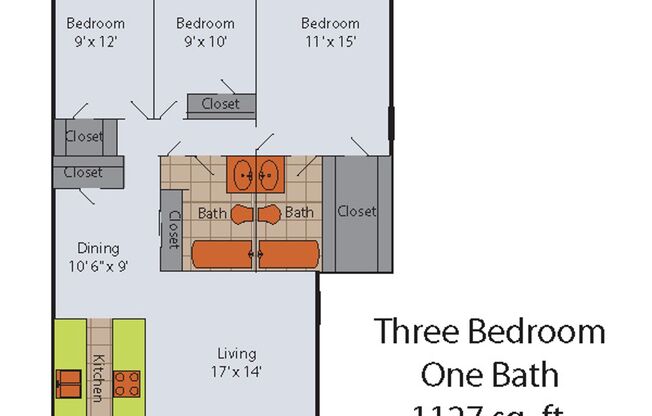 3 beds, 2 baths, 1,127 sqft, $1,000, Unit 252