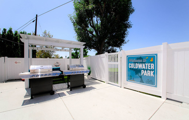 The entry to our private community park with barbecues and seating area.