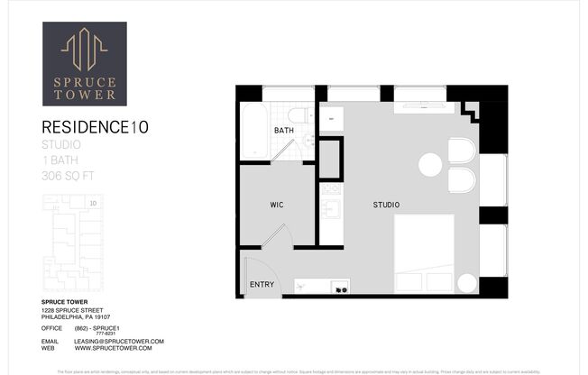 Studio, 1 bath, 306 sqft, $1,395, Unit 410