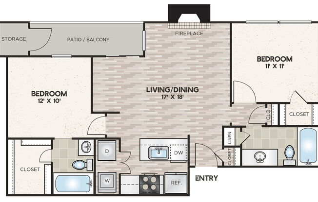 2 beds, 2 baths, 921 sqft, $1,497