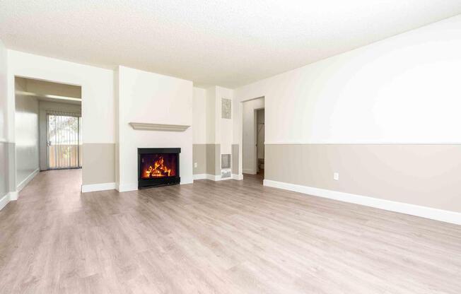 a living room with a wood floor