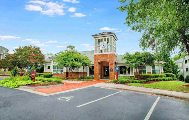 the entrance to leasing office at the Seasons at Umstead apartments in Raleigh