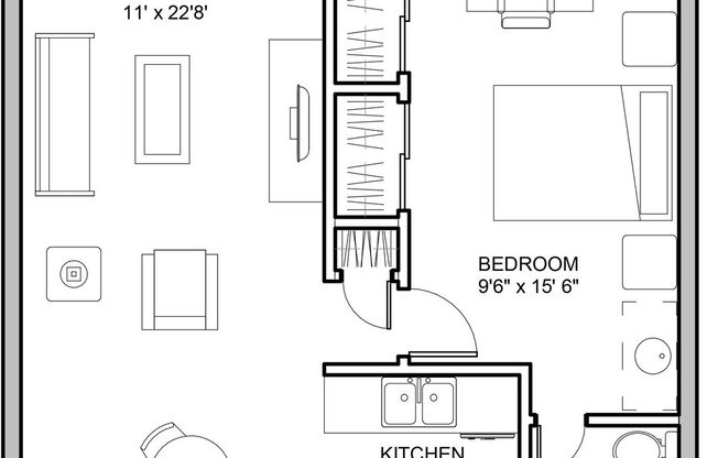 1 bed, 1 bath, 576 sqft, $800, Unit 3