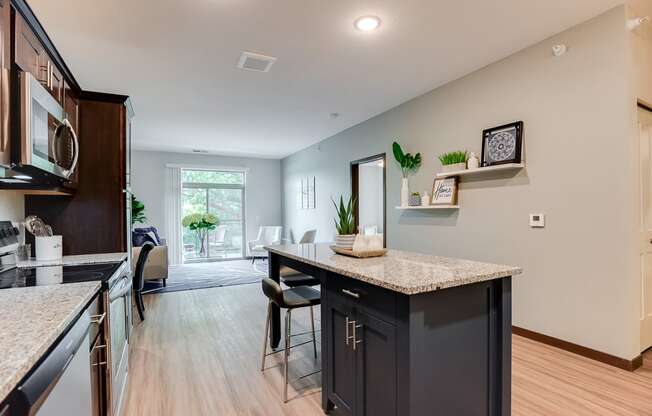 kitchen with island at Lake Jonathan Flats, Chaska, MN