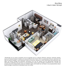 1 bed, 1 bath, 736 sqft, $1,398