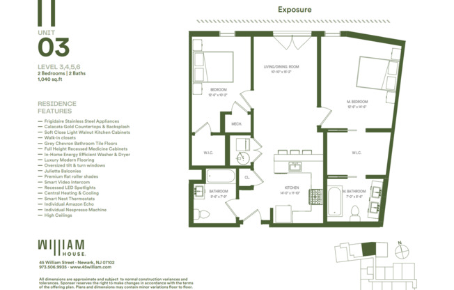 2 beds, 2 baths, 1,040 sqft, $2,850, Unit 403