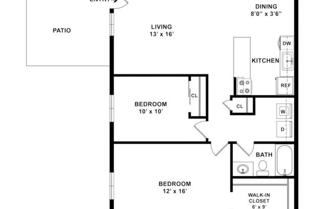 2 beds, 1 bath, 950 sqft, $1,206