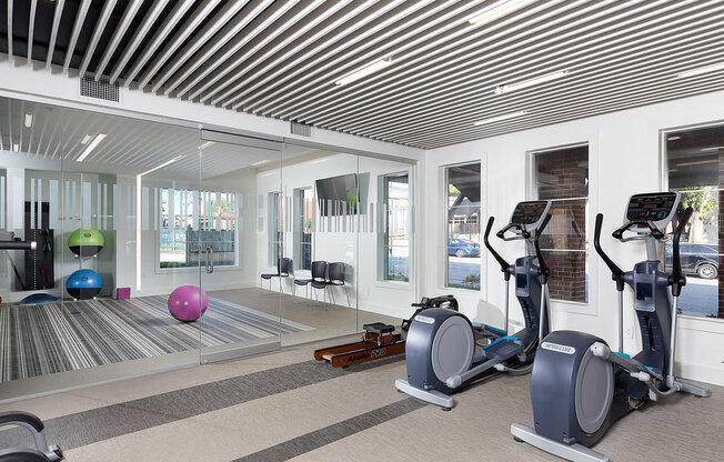 City Place at Westport Fitness Center with Cardio Equipment, TV, and Yoga Room