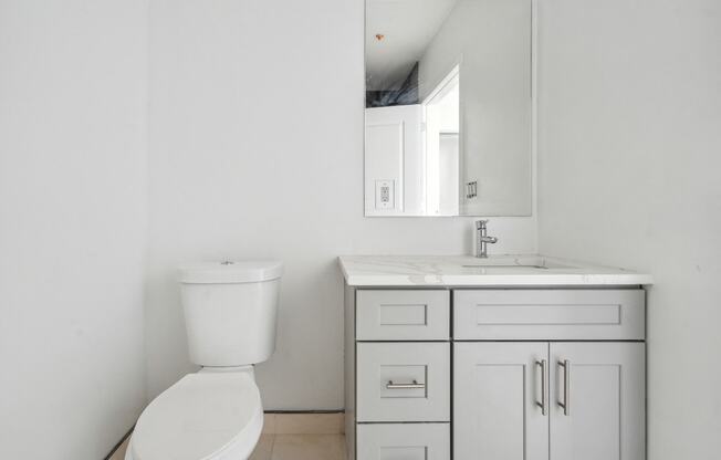 a bathroom with a toilet and a sink and a mirror