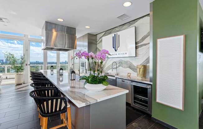 Roof- top Sky Lounge Kitchen with Fort Lauderdale City and River Views