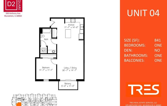 1 bed, 1 bath, 841 sqft, $1,880, Unit 604