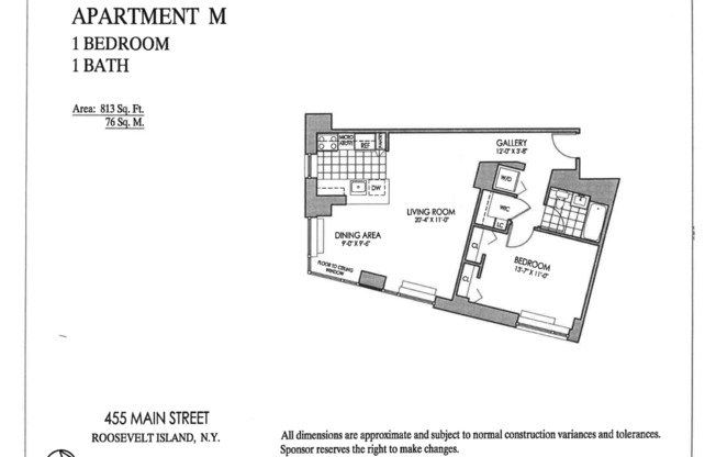 1 bed, 1 bath, 813 sqft, $4,000, Unit 12M