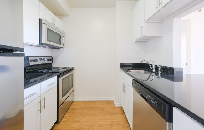 Kitchen with Stainless Steel Appliances and Hard Surface Flooring