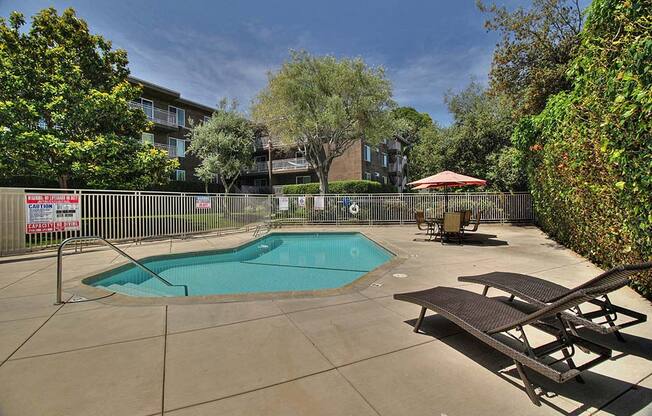 Pool sundeck and patio at The Luxe, California, 95051