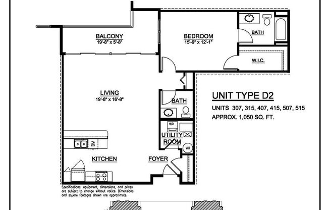 1 bed, 1.5 baths, 1,050 sqft, $1,975, Unit 307