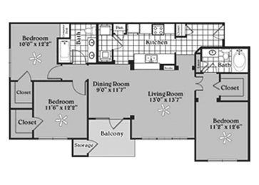 3 beds, 2 baths, 1,299 sqft, $1,499