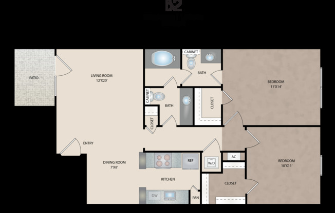 2 beds, 1.5 baths, 873 sqft, $1,645