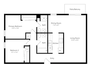 2 beds, 2 baths, 1,000 sqft, $3,500