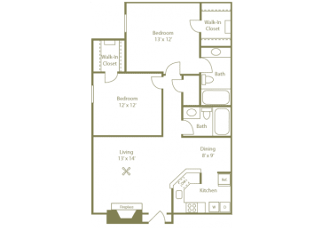 2 beds, 2 baths, 972 sqft, $1,189