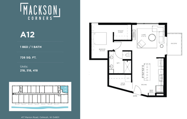 1 bed, 1 bath, 726 sqft, $1,750, Unit 218