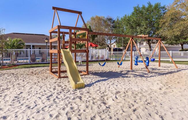 a group of people that are set up on a playground