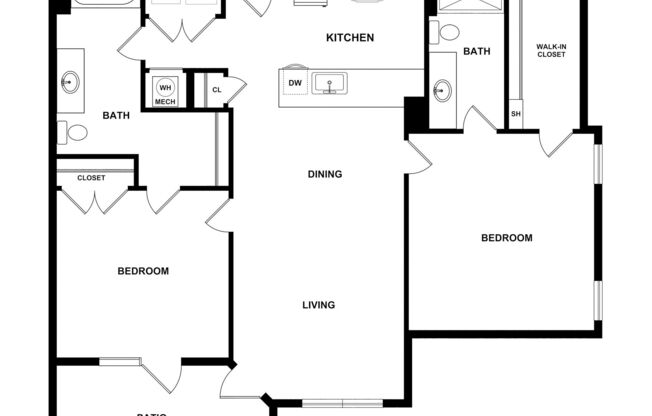 2 beds, 2 baths, 1,091 sqft, $1,738