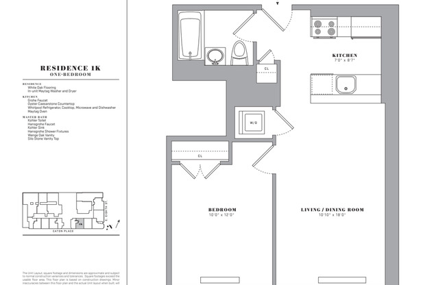 1 bed, 1 bath, 584 sqft, $3,436, Unit 1K