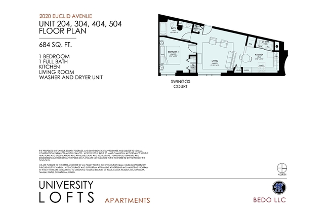 1 bed, 1 bath, 684 sqft, $1,225, Unit 504
