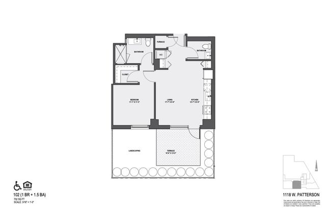 1 bed, 1.5 baths, 702 sqft, $2,475, Unit 102