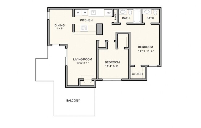 2 beds, 1.5 baths, 975 sqft, $1,076
