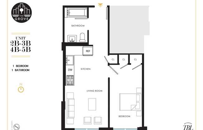 1 bed, 1 bath, $3,500, Unit 2-B