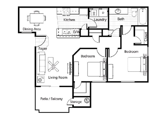 2 beds, 1 bath, 964 sqft, $1,449