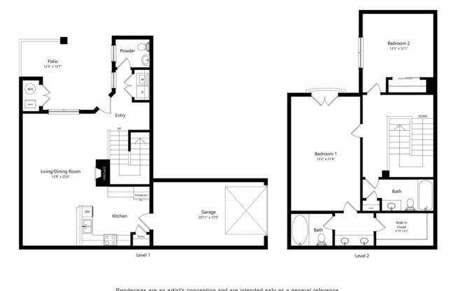 2 beds, 2.5 baths, 1,279 sqft, $2,599