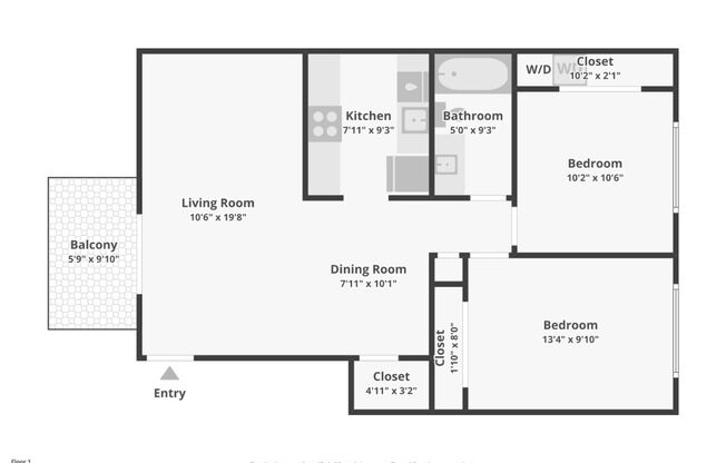 2 beds, 1 bath, 766 sqft, $1,695, Unit 44