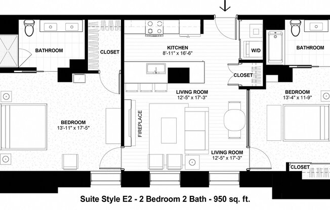 2 beds, 2 baths, 950 sqft, $1,876