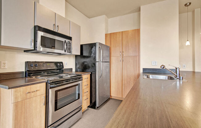 updated kitchen with stainless steel appliances