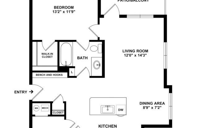 1 bed, 1 bath, 772 sqft, $1,333