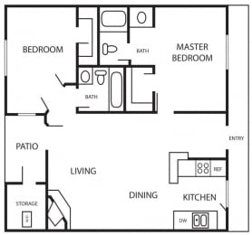 2 beds, 2 baths, 971 sqft, $1,561