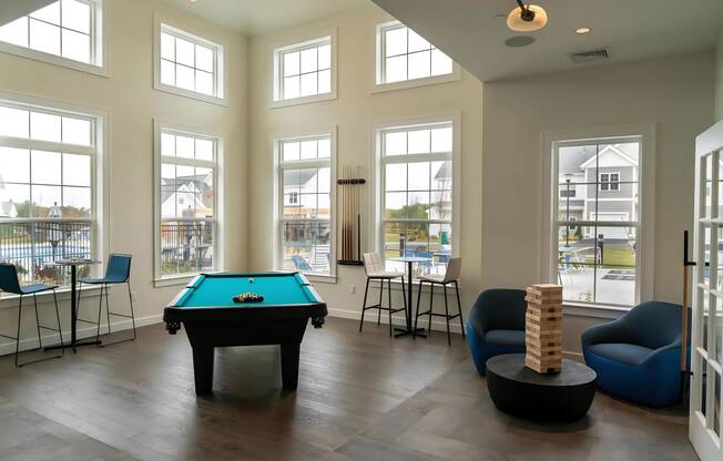 Game Room with Jenga and a Pool Table