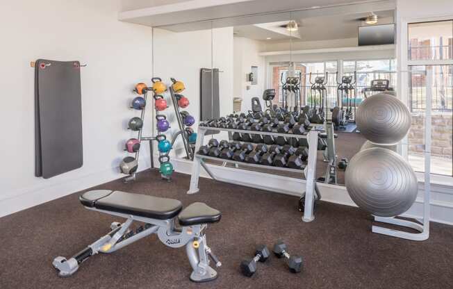 Fitness center with free weights