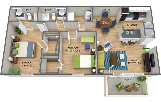 2 beds, 2 baths, 1,000 sqft, $1,269