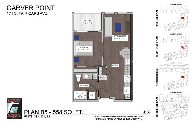 1 bed, 1 bath, 558 sqft, $1,675, Unit 331
