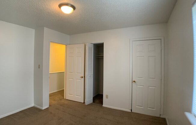 carpeted bedroom with large closet