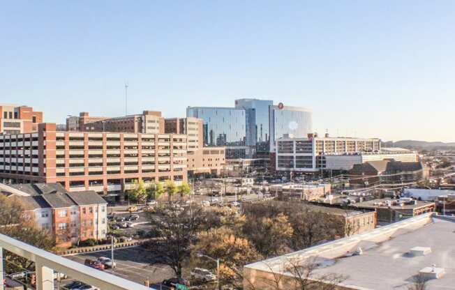 the view of the city from the balcony of a condo at 20 Midtown, Birmingham, Alabama