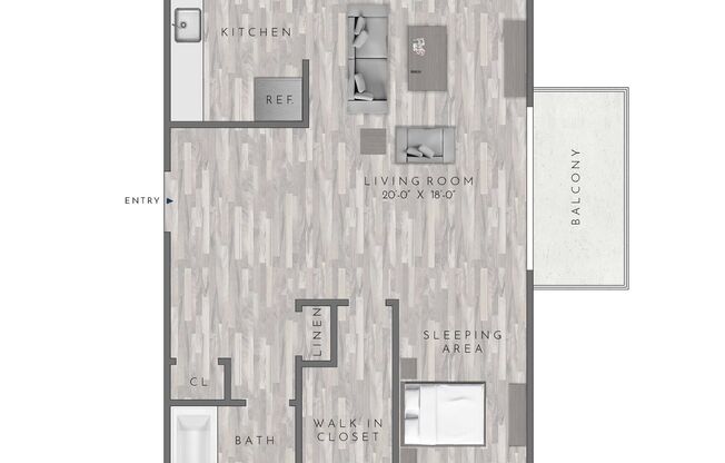 Studio, 1 bath, 600 sqft, $1,885